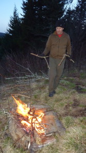 winter camping fire
